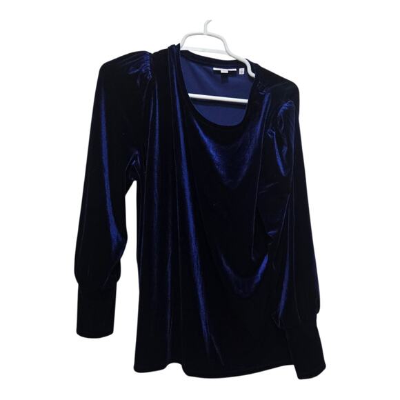 Chico’s Velvet Top Size 3 XL Navy Blue Long Sleeve Blouse - Picture 1 of 10